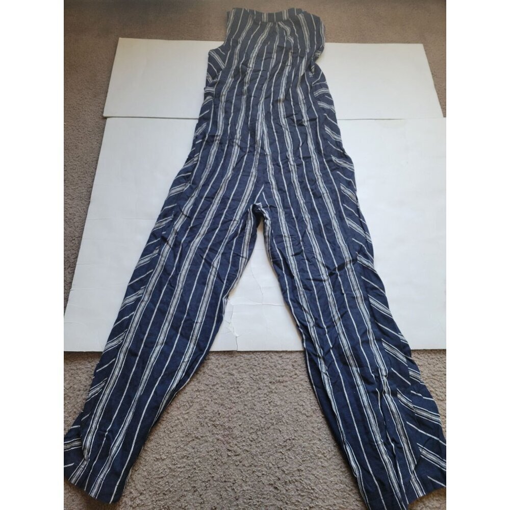 Laundry by Shelli Segal Striped Linen Viscose Sleeveless Jumpsuit Navy Size 2 - Picture 7 of 7